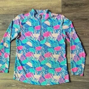 Lulu B Top Sz XS Jellyfish 1/4 Zip Pullover Golf Beach Coastal Tropical Vacation